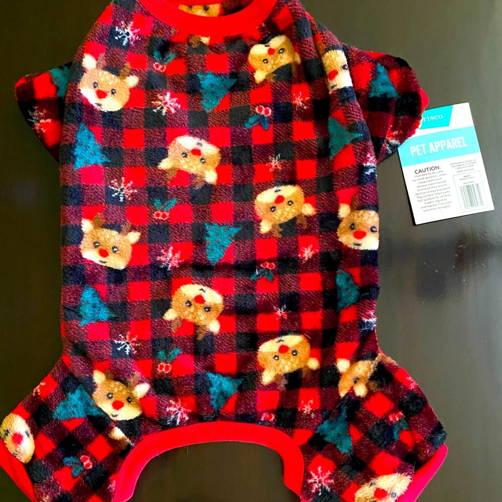 Reindeer Plaid Dog Christmas Pajamas - Size Medium